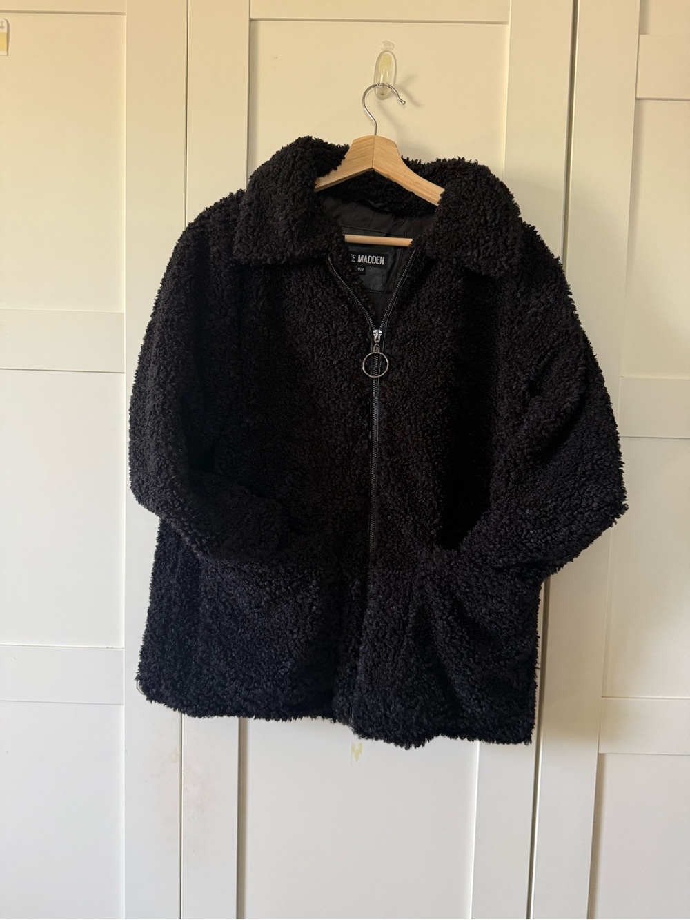 Steve Madden Black Sherpa Zip-Up Jacket